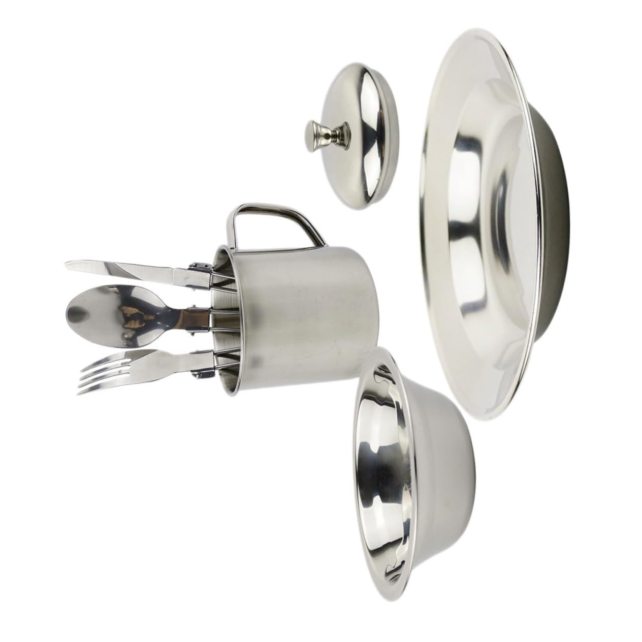 VINTORKY 1 Set Stainless Steel Cookware Set Camping Cookware Camping Gadgets Portable Camper Serving Utensils Outdoor Gear Camping Cooking Gear Stainless Steel Tableware Silver