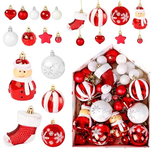 72er Pack Weihnachtskugeln rot, Christbaumkugeln Kunststoff in Rot und...