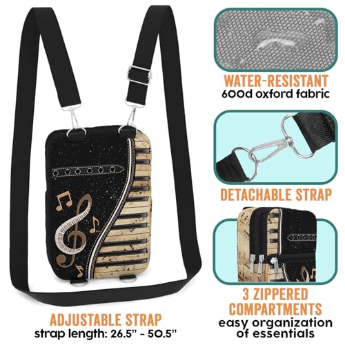 84hoods Crossbody Phone Bag with Adjustable Long Strap Gift for Piano Player Teacher Lover. Small Waterproof Cell Phone Purse Gift for Women. Vintage Sheet Music.3