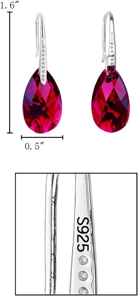 EleQueen 925 Sterling Silver CZ Teardrop Shepherd Hook Dangle Earrings Fuchsia Made with Austrian Crystal for Women Girl, Valentine's Day/Mother's Day/Christmas Jewelry Gift for Girlfriend/Mom