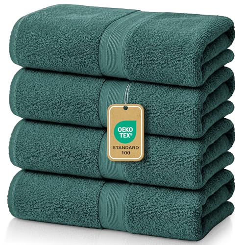 leevitex® Handtuch 4er Set aus 100% Baumwolle, weich und saugstark | 500 g/m² | 50 x 100 cm | Dunkelgrün