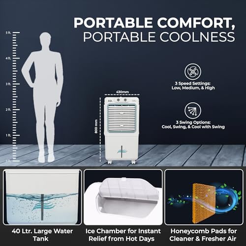 Image of RR Zippy 40L Personal Air Cooler For Home | High Speed Fan | Silent & Powerful | Inverter Compatible | Cooler For Room | 1 Year Warranty【White】