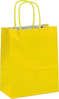 10 Bolsas de papel kraft con Asas, Bolsas para regalos de colores reutilizables y reciclables. (Amarillo 24x32x10 cm)
