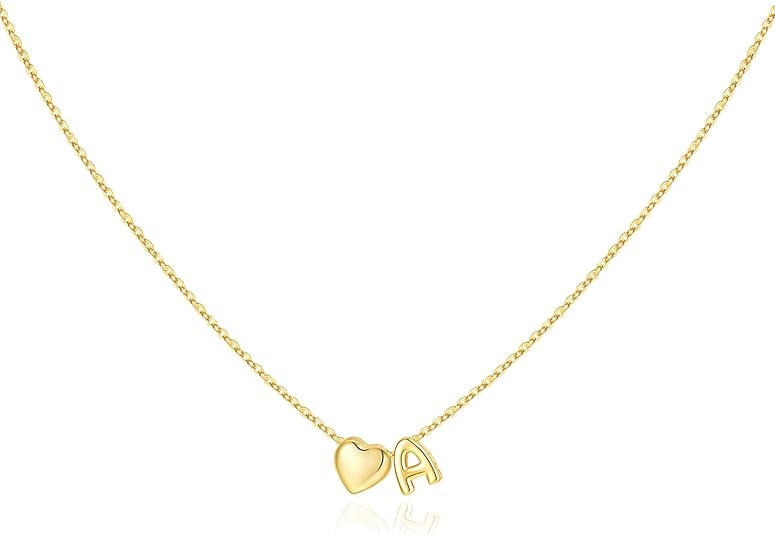 M MOOHAM Christmas Gifts for Women Girls - 14K Gold Plated Heart Initial Necklaces for Women Kids Jewelry Christmas Birthday Gifts Stocking Stuffers for Teen Girls