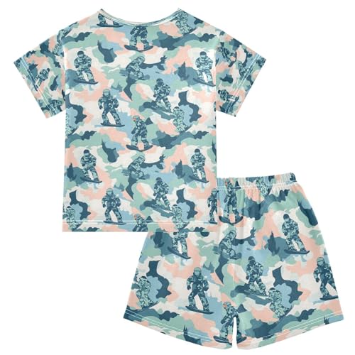 ALAZA Snowboarding Camo Pajamas Set Short Sleeve Cotton Sleepwear Summer Pjs 2 Piece 5-14Y2