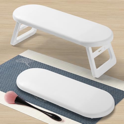 HOTUT Nagel Armauflage, Rutschfeste Handkissen nagelstudio mit Faltbare Halterung, PP Material Maniküre Handauflage, Nagelauflage Kissen für Schönheitssalons Heimmaniküre - Weiß