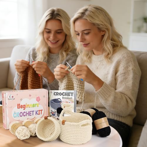 Image of 27PCS Crochet Basket Kit for Beginners (L&S), Complete Crochet Kit Include Instruction Beginner-Friendly Yarn, Starter Knitting Set for Beginners, Crocheting Gift for Storage Home Decor Family