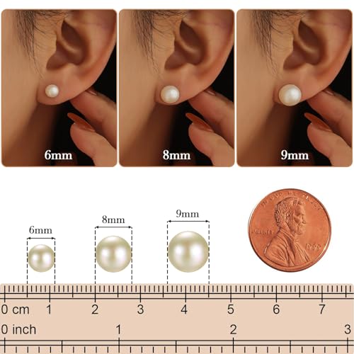 Image of Freshwater Pearl Stud Earrings for Women - Hypoallergenic 925 Silver Plated With 14k Gold Genuine Round White Pearls Elegant Gift for Her
