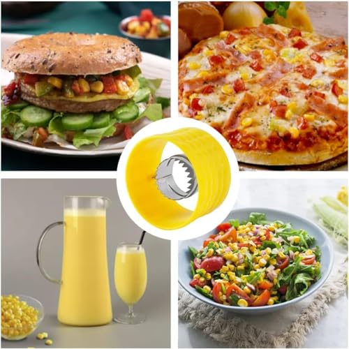 Image of Corn Cutter with 2 Masala Spoons, Manual Portable Mini Circular Corn Cob Stripper Peeler, Stripping Kernels Remover with Stainless Steel Blades and Hand Protector(Multicolor) Made in India