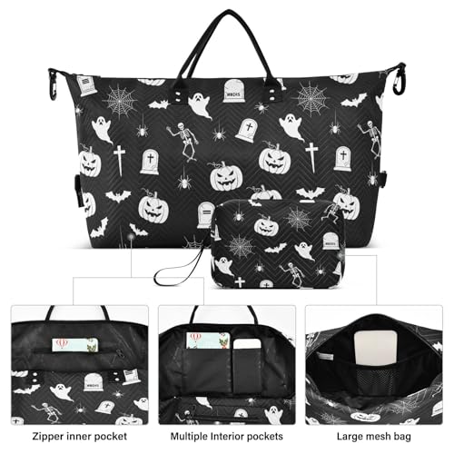 Halloween Pumpkin Spider Bat Travel Duffel Bag for Men Women with Makeup Bag Weekend Overnight Carry On Bags for Airline Travel Under Seat2
