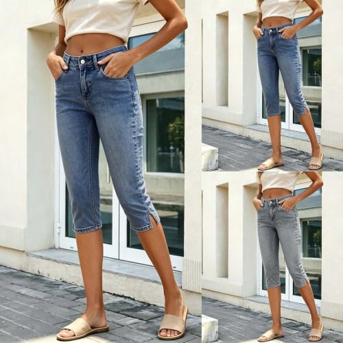Pantalones de verano cómodos estilo capri vaqueros para paseos urbanos 2