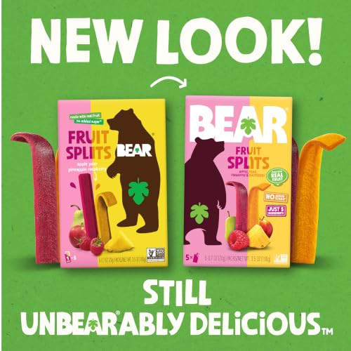 BEAR Real Fruit Snack Splits - Gluten Free, Vegan, and Non-GMO - Raspberry and Pineapple – Healthy School And Lunch Snacks For Kids And Adults, 0.7 Ounce (Pack of 18) - image 2
