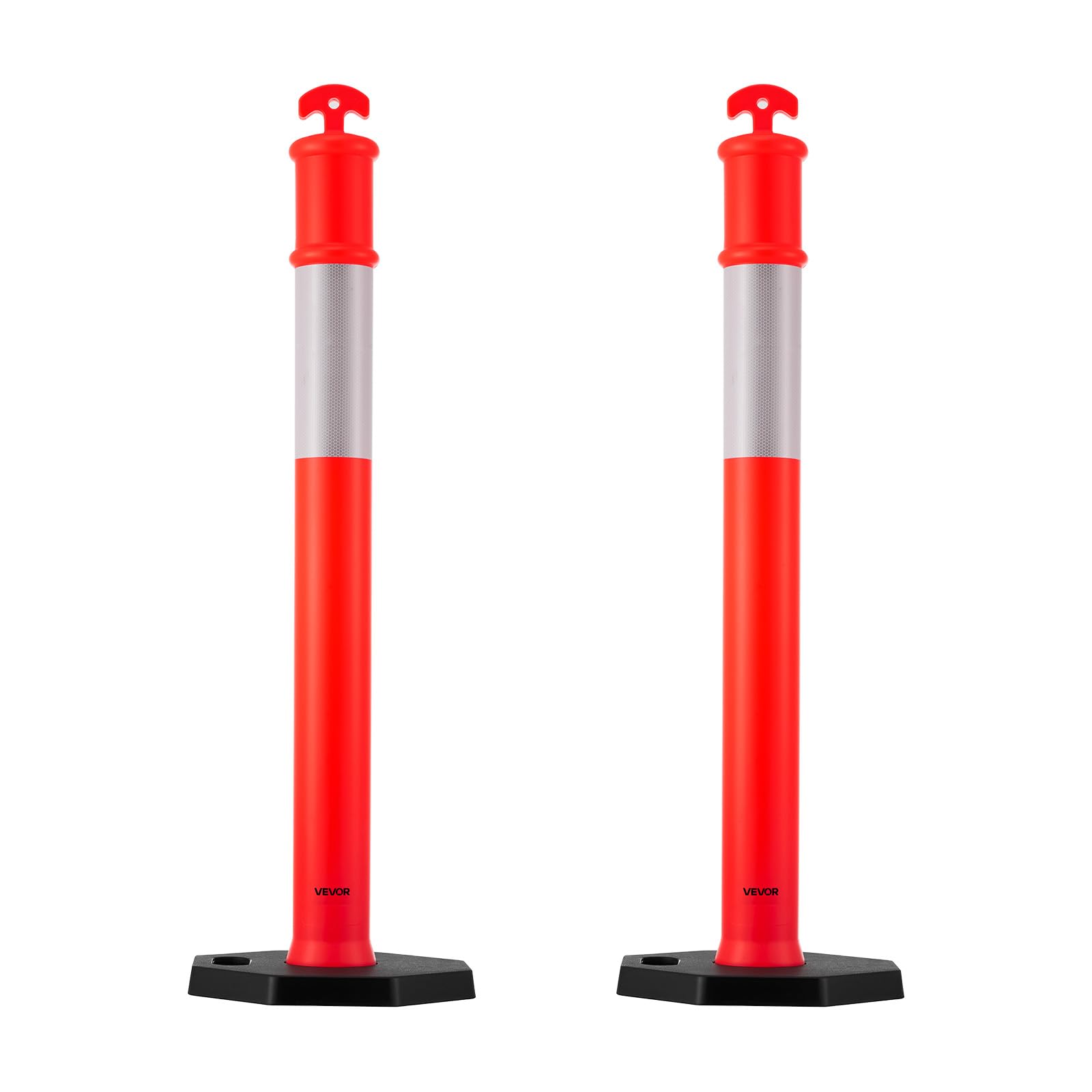 VEVOR Postes de Tráfico 2 Piezas Bolardo de Tráfico 1140 mm con Banda Reflectante y Base con Peso 350 mm Postes de Barrera Resistentes para Aparcamiento, Estadios Deportivos, Lugares de Exhibición