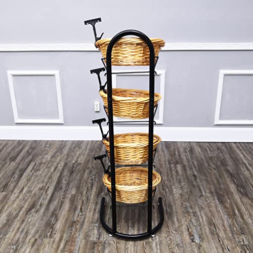 Fixturedisplays® 4 Tier Basket Stand, Sign Clips, Wicker Grocery Store Rack Display, Market Basket Rack Kitchen Toiletry Organizer 15.0" X 16.0 X 47.0" 15603 #TOP5