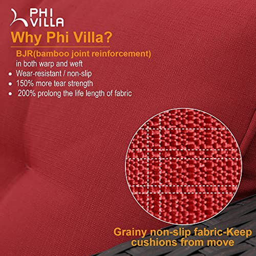 Phi Villa 77" Wide Outdoor Rattan Sectional Sofa With Cushions - Small Patio Wicker Furniture Set (3 - Person Seating Group, Red) #TOP2