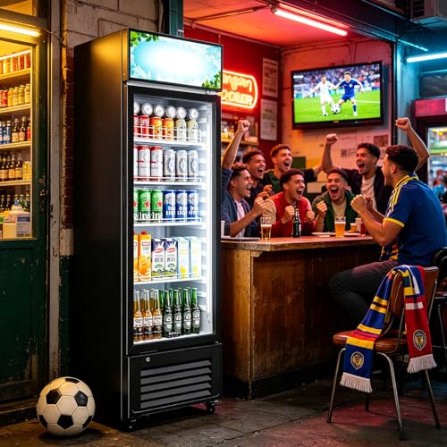 Image of BODEGA BODEGACOOLER Glass Door Display Refrigerator, 11.3 Cu. Ft Commercial Beverage Cooler with Customizable LED Lightbox, 300 Cans & 160 Bottles Black Merchandiser Fridge