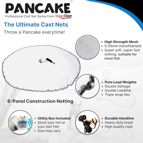 BasicGear® Pancake® Cast Net, 12ft Radius, 3/16 Mesh, 1.25lb, for Bait Fish - image 2
