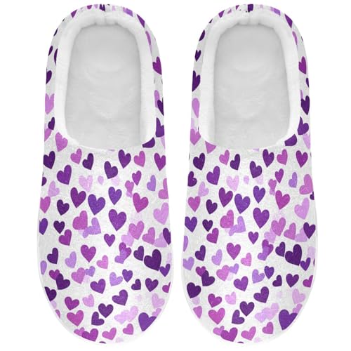 JUNZAN Purple Hearts Day Purple Hearts Cotton Slippers for Men Non Skid Memory Foam Bedroom Shoes for Outdoor Christmas Presents 6-7