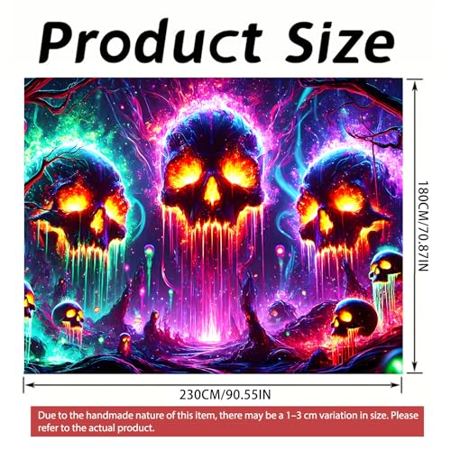 Image of Nuxovilar Skull UV Reactive Tapestry, 90.55 inchx70.86 inch Polyester