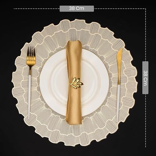 Image of Yellow Weaves 1 Pc PVC Round Table Placemat, Dining Table Mat, Stain Resistant, Anti-Skid, Waterproof, Washable, Dining, Kitchen, Restaurant Table Set Easy to Clean, Durable (Sunburst Golden)