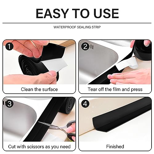 Image of 3 Rolls 10.5 Feet Caulk Tape Toilet Caulking Strip Self Adhesive Bathroom Sealing Peel and Stick Caulk Strip for Bathtub, 1.5 Inches (Black)