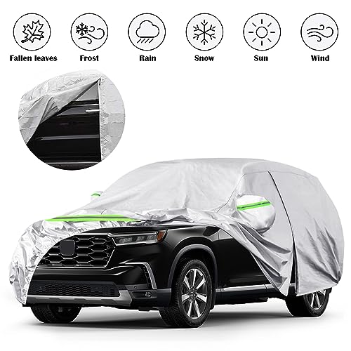 Image of Waterproof SUV Car Cover Custom Fit for 2023 2024 2025 Honda Pilot, 6 Layers All Weather Car Covers with Zipper Door & Windproof Bands for Sun Snow Rain Dust Protection, Outdoor Indoor