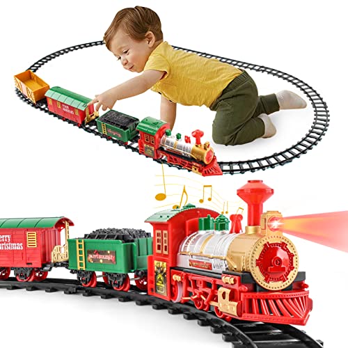 HENGPHY Ensemble de Train de Noël Autour du Sapin pour garçons et Filles avec lumière et Son, Ensemble de Rails de Train pour Enfants de 3, 4, 5, 6, 7, 8 Ans et Plus