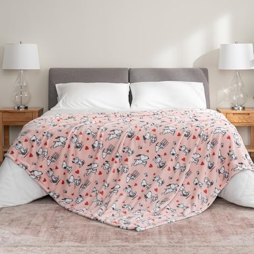 Image of Berkshire Blanket Peanuts VelvetLoft Cute Character Snoopy Plush Blanket,Poses and Hearts Blush,Full /Queen 90 in x 90 in (Official Peanuts Product)