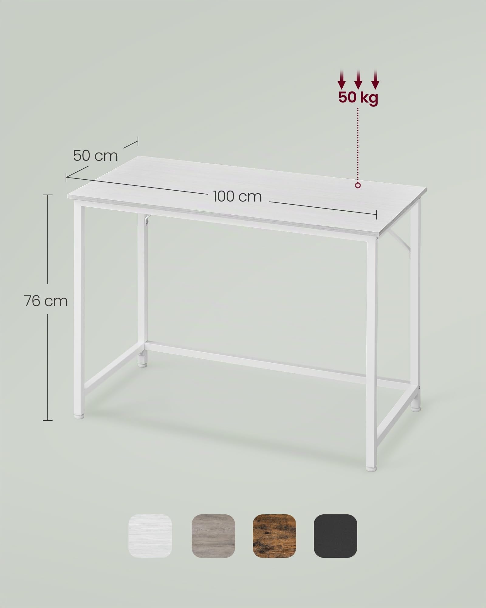 VASAGLE Scrivania per Computer, Postazione Lavoro, 50 x 100 x 76 cm, Scrivania da Ufficio, Studio Camera da Letto Soggiorno, Bianco Acero e Bianco Nuvola LWD041W44