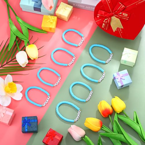 Image of Landical 24 Pcs Cheerleader Gifts Stackable Clay Bead Cheer Bracelets Friendship Bracelets Senior Night Cheer Gifts for Girls(Blue)