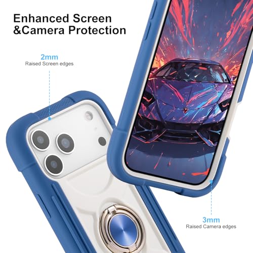 Image of MARKILL Compatible with iPhone with Built-in 360Rotating Ring Stand, Military Grade Drop Protection Full Body Rugged Heavy Duty Case Durable Cover (Blue, iPhone 17 Pro)