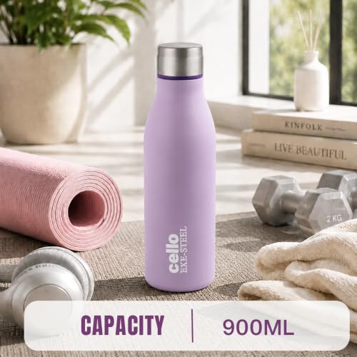 Image of CELLO Gem Stainless Steel Water Bottle for Daily Use 900 ml Violet | Easy to Carry & Clean, Rust Proof Leak Proof Freezer & Fridge Safe Single Wall Steel Water Bottle for School Kids, Travel & Office