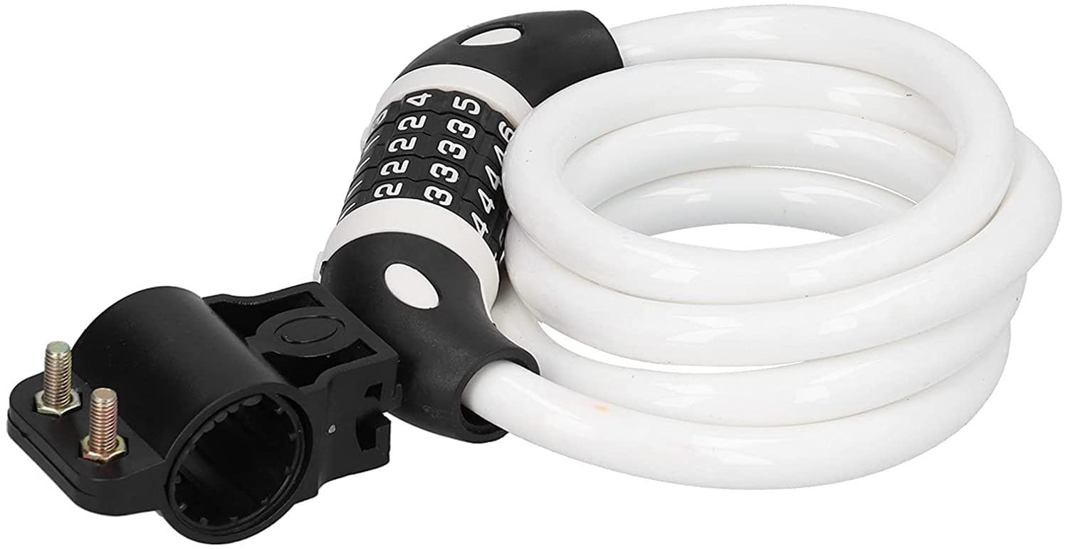 Candados para Bicicleta, candado de Cable con contraseña, código de 5 dígitos, combinación reiniciable, antirrobo, para Bicicleta, Motocicleta y Ciclismo (Blanco, 1,2 m)
