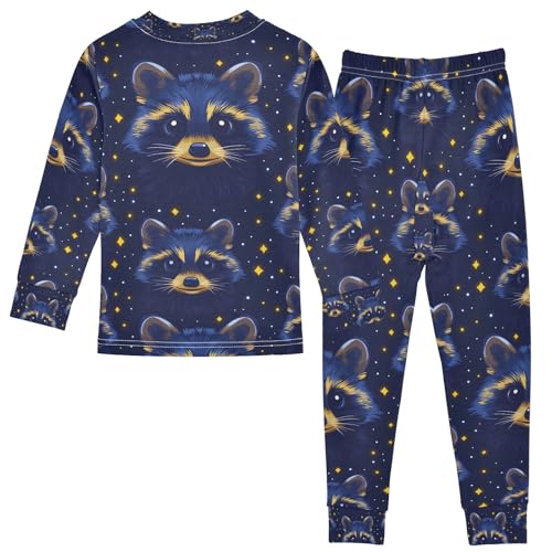 senya Magic Raccoon Starry Night Pajamas Set Long Sleeve Soft Cotton Sleepwear 2 Piece2