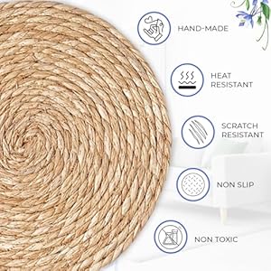 Handmadebohoplacematssetof6naturalcottonburlapandwaterstrawwovenmacramedecorfarmhousestyle Urban Country Home Decor Handmade boho placemats set of 6 natural cotton burlap and water straw woven macrame decor farmhouse style urban country home decor