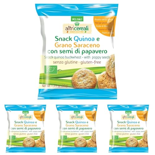 Probios Snack Quinoa e Grano Saraceno, con Semi di Papavero - 35 gr, Senza glutine, 35 grammo, 1 (Confezione da 4)