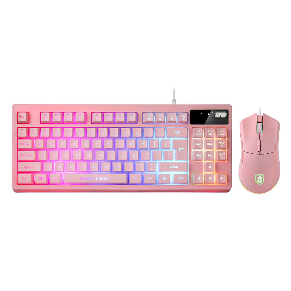 Buy RGB Pink Gaming Keyboard and Mouse Combo,87 Keys Gaming Keyboard