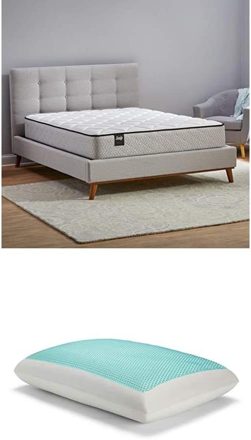 Sealy 8-Inch Full Innerspring Bed in a Box + Essentials Memory Foam Gel Cooling Pillow Set