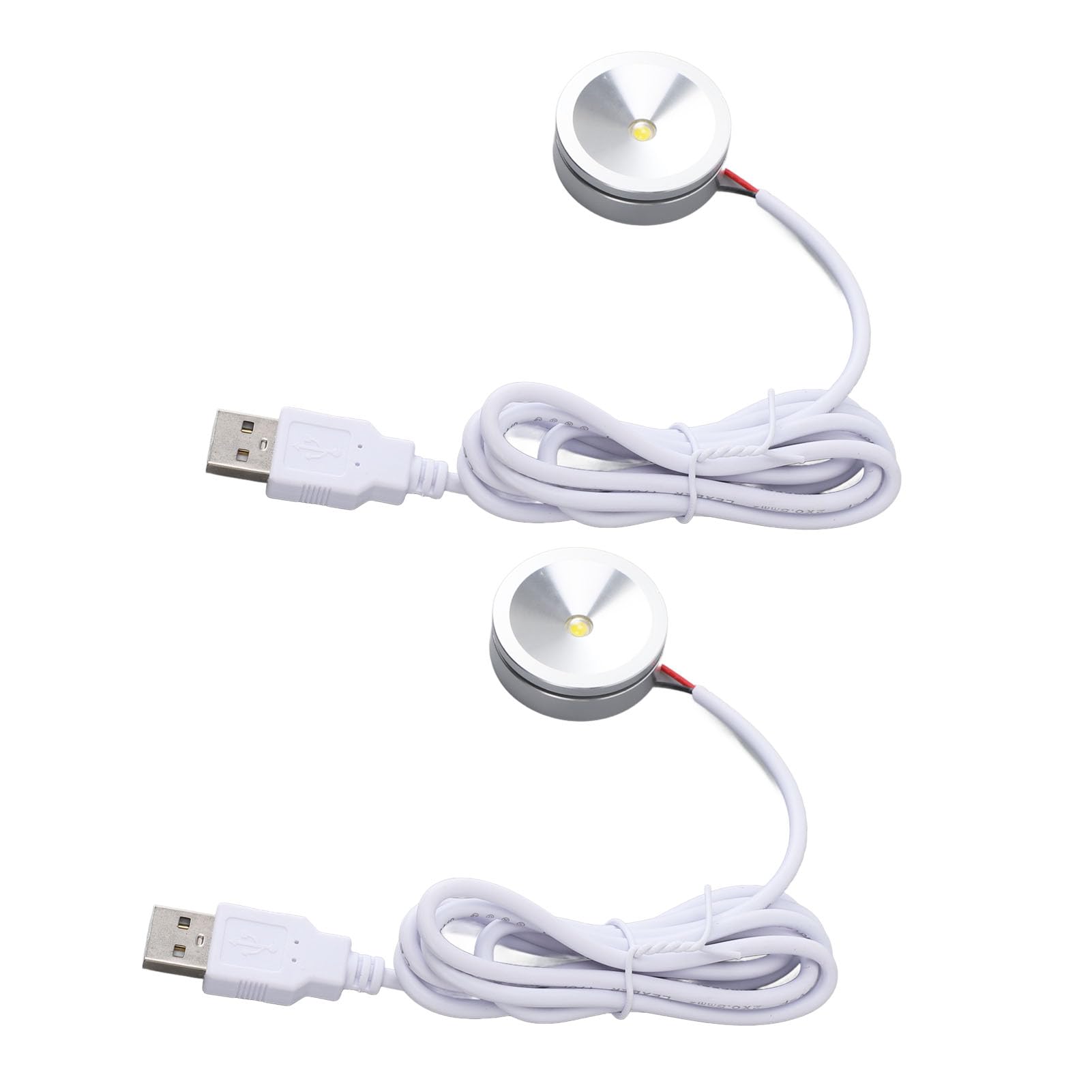 1W Small LED Jewelry Spotlight, Under Cabinet USB Powered Light with 4.2ft Cable for Showcase Shelf Display Round Design, White Light - Image 2