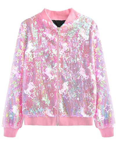 Girls Sequin Bomber Jacket Zip Up Coats Glitter Outerwear Jackets For Girl Kids Birthday Concert Varsity Jacket 4-9Y2