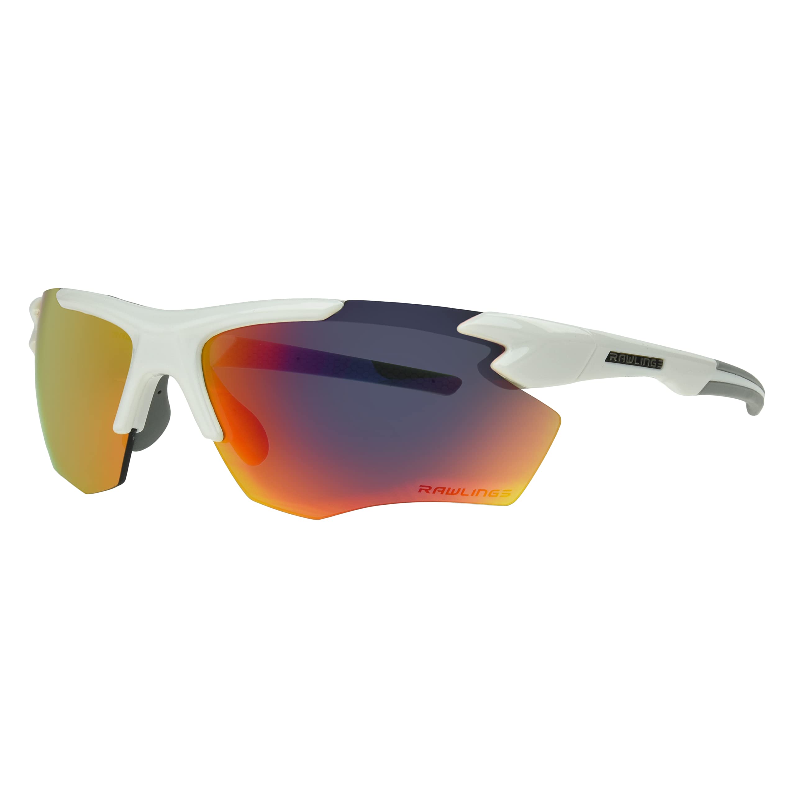 Rawlings Curve It Blade Sport Sunglasses for Men, Shiny White/Red Mirror, 76mm