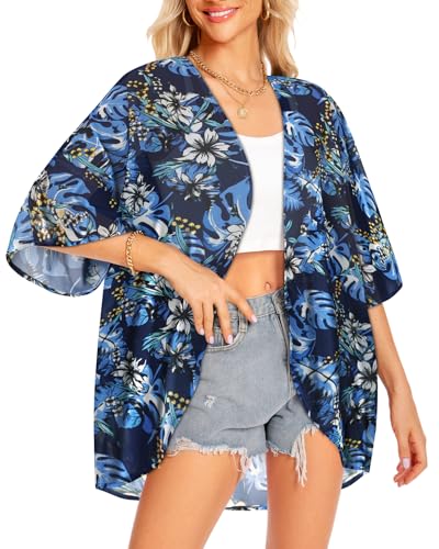 Image of Women Kimono Cardigans Casual Summer Tops Cover up Open Front Floral Print Resort Wear 2026