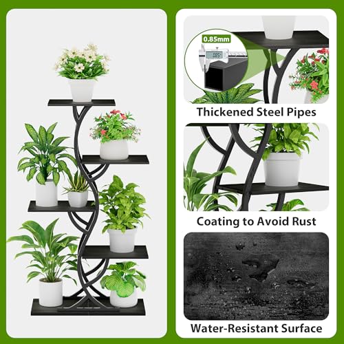 Image of Plant Stand Indoor with Grow Lights - 5 Tiered Corner Plant Shelves (Black) | 44 inch Tall Metal Plant Shelf, S-Shape Lighted Flower Holder Dispaly Rack for Living Room, Home, Patio, Balcony