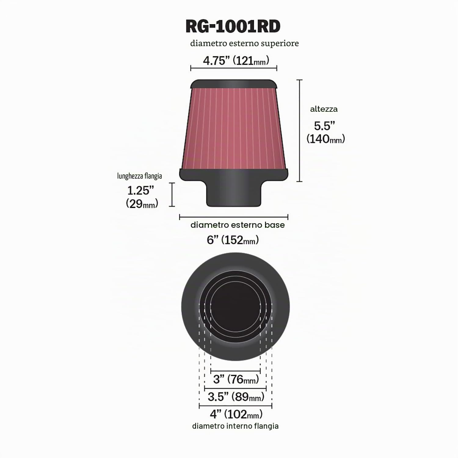 K&N RG-1001RD Filtro Universale