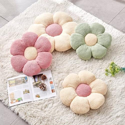 Flower Throw Pillow, Soft Sage Green 17.7" Shaped Floor Pillow for Home Decor, Cute Aesthetic Plush Decorative Pillows for Bed, Sofa, Couch