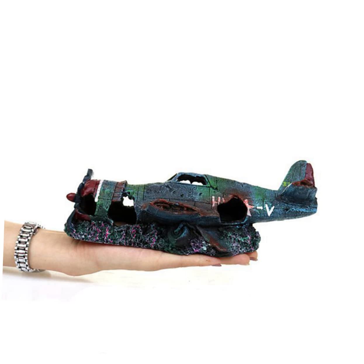 VANZACK Décoration Aquarium Résine Avion Épave Ornement Paysager pour Poissons Accessoire Aquarium Modèle