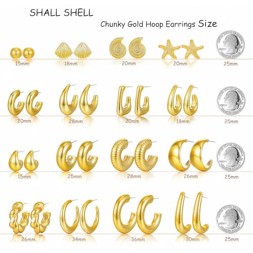 16 Pairs Gold Hoop Earrings Set for Women, Chunky Statement Earrings - image 7