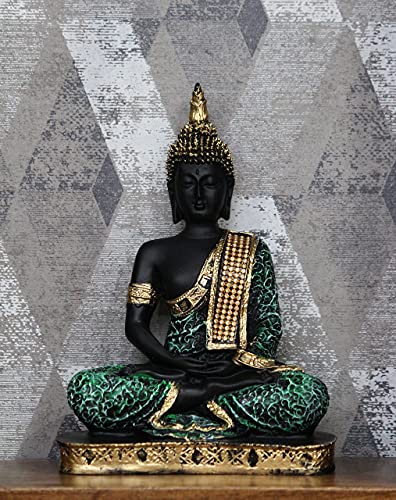 Image of Lord Buddha Sitting Statue Idol Show piece for Home Decoration - Ideal for Gifts (Green & Gold)