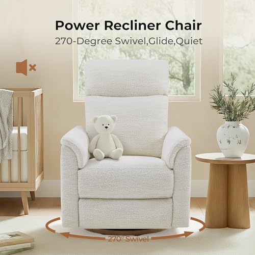 CHITA Power Swivel Glider for Adults with Nightlight, Nursery Recliner Chair with Power Headrest for Living Room, Bedroom, Water-Resistant Boucle Fabric, Boucle Fabric in Pearl - Image 4