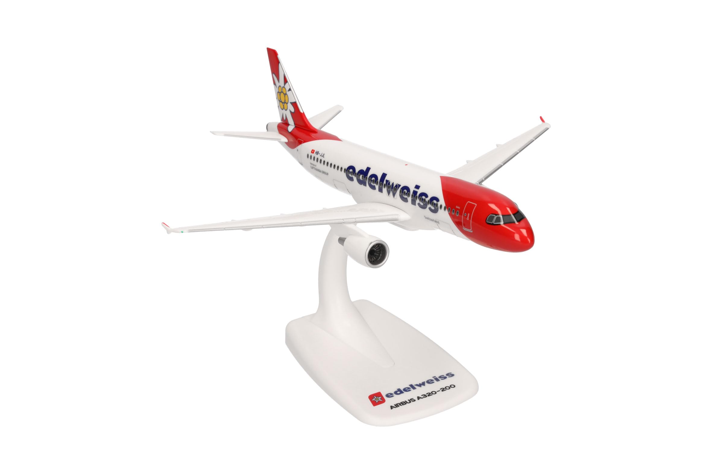 Herpa modèle Snap-Fit Avion Edelweiss Air Airbus A320 – Nouvelle livrée, Miniature à l’échelle 1:200, pièce de Collection, modèle avec Socle, Plastique